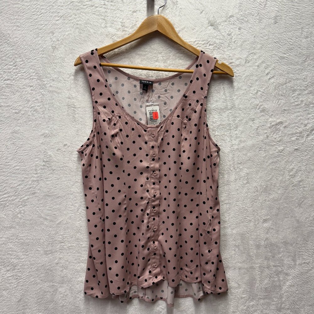 Torrid Babydoll Challis Tank Top Women 0 Mauve Polka Dots Rockabilly V-Neck Tied